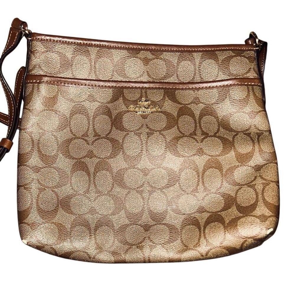 Coach F29210 PVC Leather Canvas Crossbody Shoulder Bag Brown Signature C